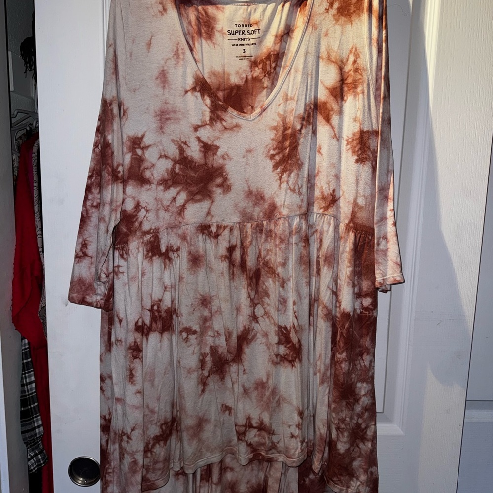 torrid Rust Tie-Dye V-Neck Babydoll Tunic